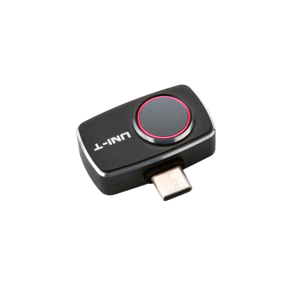 UNI-T UTI721M Smartphone Thermal Camera Module for Android - a black, rectangular device with a circular lens and a USB-C connector on its side.