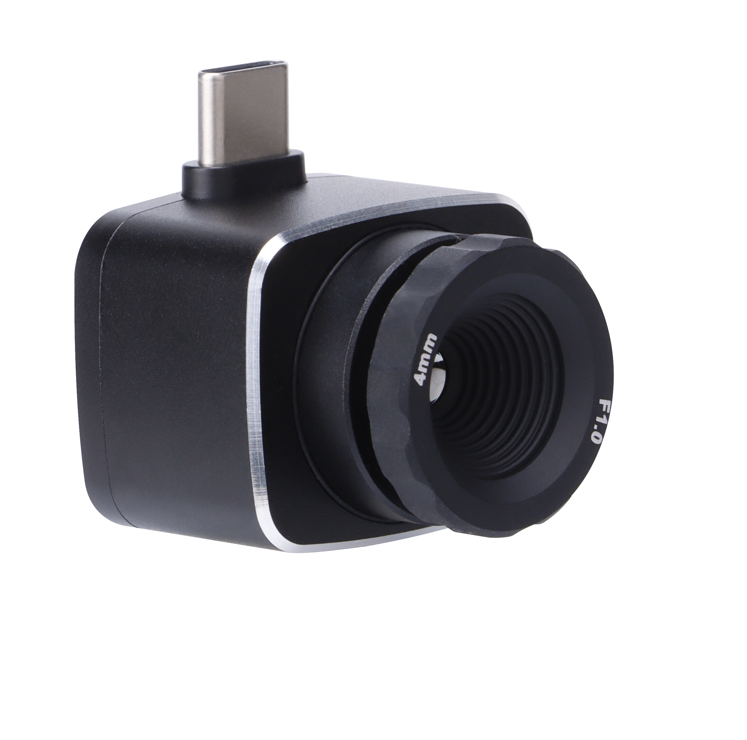 UNI-T UTI722M Smartphone Thermal Camera Module for Android - a black square camera unit with a 4mm F1.0 lens and a top-mounted USB-C connector.