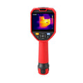 UNI-T UTI730E 320 Enhanced Series Thermal Imager – 320×240, -40 °C (-40 °F) to 400 °C (752 °F) - a red handheld device with a screen showing a heat map, control buttons, and a bottom battery compartment.