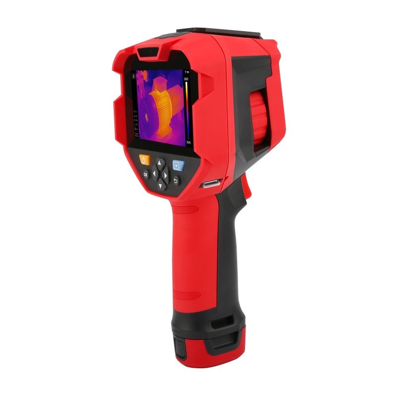 UNI-T UTI740H+ 400 Professional Enhanced Thermal Imager - a screen showing a thermal scan and a side adjustment knob.