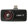 UNI-T UTI740MS Smartphone Thermal Camera for iOS and Android - a black, rectangular thermal imaging module featuring a circular lens with red trim and a USB-C connector.