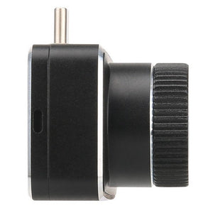 UNI-T UTI740MS Smartphone Thermal Camera for iOS and Android - a side-view close-up showing the black rectangular housing, a silver connector pin, and a textured focus ring.