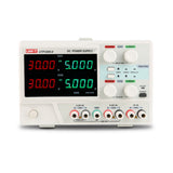 UNI-T UTP3305-II 335W Linear DC Power Supply – 3 Channel, 2× 0–32V / 0–5A + 5V/3A, Series/Parallel, 10 mV / 1 mA LED - a white benchtop unit with two digital displays showing 30.00V and 5.000A, control knobs, buttons, and output terminals.