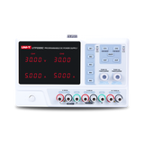 UNI-T UTP3305C 315W Programmable Linear DC Power Supply – 3 Channel, 2× 0–30V / 0–5A + 5V/3A Fixed, Series & Parallel, USB & RS-232 - a white unit with two digital displays reading 30.00V and 5.000A, control buttons, and output terminals.