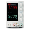 UNI-T UTP3315TFL-II 150W Linear DC Power Supply – Single Channel, 0–30V / 0–5A, 4-Digit LED, 10 mV / 1 mA, Auto CV/CC - a white unit with four knobs, a red 30.00V display, green 5.000A display, and three output terminals.
