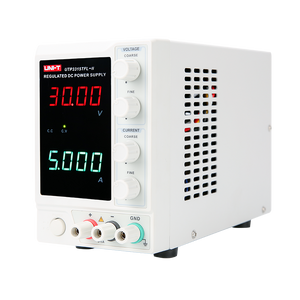 UNI-T UTP3315TFL-II 150W Linear DC Power Supply – Single Channel, 0–30V / 0–5A, 4-Digit LED, 10 mV / 1 mA, Auto CV/CC - a white unit with four adjustment knobs, a red voltage display at 30.00, and a green current display at 5.000.