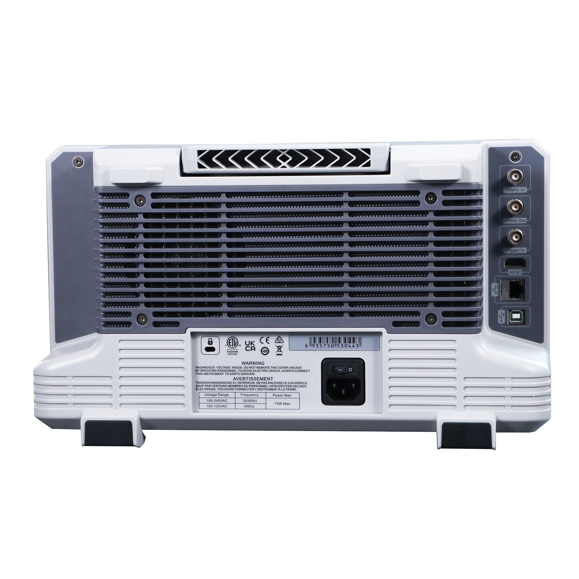 UNI-T UTS1015T 1.5 GHz Spectrum Analyzer with Tracking Generator - the cooling vent, power input, HDMI port, USB port, and BNC connectors.