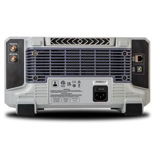 Uni-Trend UPO1204 Digital Storage Oscilloscope - 200MHz 4-Channel DSO - rear view showing cooling vents, power input, serial number, Ethernet, USB, and BNC ports.