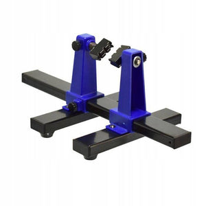 Universal PCB Stand Holder ZD-11E - a blue and black adjustable circuit board holder with two sliding upright supports and two tightening knobs.