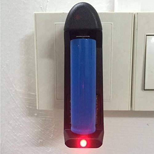 Universal Single Cell 3.7V Lithium-ion Battery Charger 18650 Charger - with a blue battery inserted and a red LED indicator lit.
