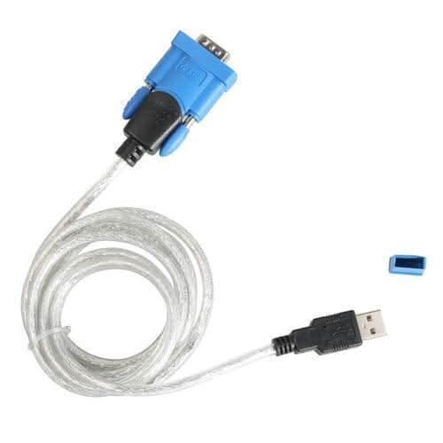 USB 1.1 To RS232 Converter USB To Serial DB9 Male Adapter ZTEK Cable - a coiled clear cable with a blue DB9 male connector and a USB-A connector.