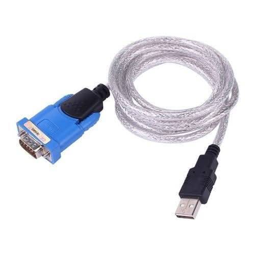 USB 1.1 To RS232 Converter USB To Serial DB9 Male Adapter ZTEK Cable - a silver coiled cable with a blue DB9 male connector and a black USB connector.