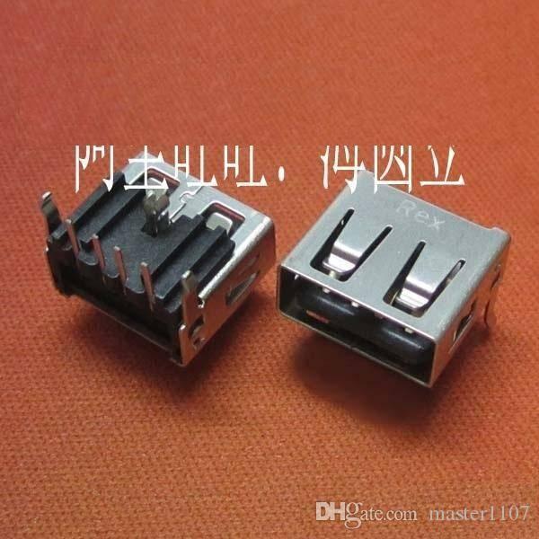 USB 2.0 Type a Female Socket Connector Port 4-pin Right Angle Adapter - shown as two silver and black metal components on a textured orange surface.