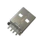 USB-A BOARD MOUNT CONNECTOR - MALE TH - close-up view of a silver-colored male USB-A connector with four metal pins for board mounting.