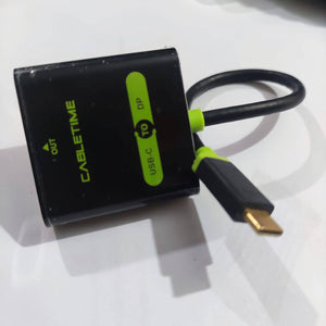 USB C TO DP USB C TO Display Port Adaptor - a black rectangular device with a green label reading "USB-C TO DP" and "CABLETIME," featuring an attached USB-C connector cable.