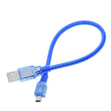 USB Cable For Arduino Nano USB Cable - a short blue USB cable with a standard USB-A connector on one end and a mini-USB connector on the other.