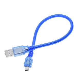 USB Cable For Arduino Nano USB Cable - a short blue USB cable with a standard USB-A connector on one end and a mini-USB connector on the other.