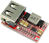 USB DC-DC Buck Converter CAR USB Charger Module 6-24V 12V 24V To 5V 3A Step Down Voltage Regulator Power Supply Module - a red circuit board with a silver USB-A port, a square inductor labeled 4R7, a diode, and various surface-mount components.