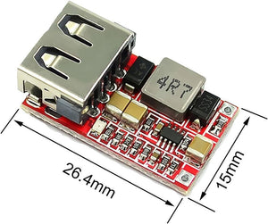 USB DC-DC Buck Converter CAR USB Charger Module 6-24V 12V 24V To 5V 3A Step Down Voltage Regulator Power Supply Module - a small red circuit board with a silver USB-A port, an inductor, and electronic components, labeled with 26.4mm dimensions.