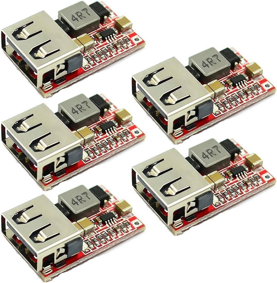 USB DC-DC Buck Converter CAR USB Charger Module 6-24V 12V 24V To 5V 3A Step Down Voltage Regulator Power Supply Module - five identical red circuit boards, each featuring a silver USB-A port and a black inductor labeled 4R7.
