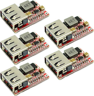 USB DC-DC Buck Converter CAR USB Charger Module 6-24V 12V 24V To 5V 3A Step Down Voltage Regulator Power Supply Module - five identical red circuit boards, each featuring a silver USB-A port and a black inductor labeled 4R7.