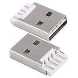 USB Socket USB 2.0 Type a Straight Pinout USB Connector - shown as two silver metal male USB connectors with white plastic pin bases.
