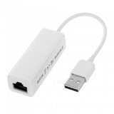 USB To Ethernet Adapter - a white rectangular housing with an RJ45 port on one end and a short cable with a USB-A connector on the other.