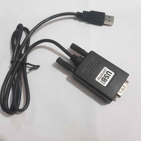 USB To RS232 DB9 Serial Adapter Converter Cable Wire - a black USB-to-DB9 converter box with a connected USB cable and two screw-in mounting studs.