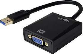 USB To VGA Converter Cable Adapter Cable Converter Dsub 15-pin Connector - a black adapter with a USB connector on one end and a 15-pin VGA port on the other, branded LogiLink.