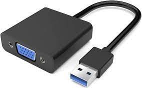 USB To VGA Converter Cable Adapter Cable Converter Dsub 15-pin Connector - a black converter box with a blue 15-pin VGA port and a blue USB-A connector attached by a short black cable.