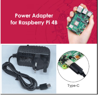 USB Type c Cable 5V 3A Power Supply Adapter Uk For Raspberry Pi 4b - a black power adapter with a UK plug and a close-up of the USB-C connector.