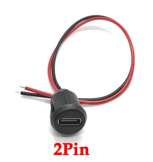 USB Type-C Connector – Female Socket, 3A Fast Charging & Data Transfer Port - a black circular panel-mount port with two attached red and black wires.