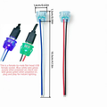 USB Type-C Oval LED Female Socket with Wires for Arduino Pakistan - two units with dimension labels, wire color options, and illuminated purple and green connectors.