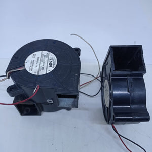 Used ≈2 Inch 24V Turbo Blower Fan Cooling Fan - two black plastic blower fans with red and black wires and labels displaying model BM6023-05W-B59.