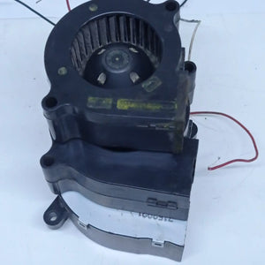 Used ≈2 Inch 24V Turbo Blower Fan Cooling Fan - a black plastic centrifugal cooling fan with attached red and black wires on a white surface.