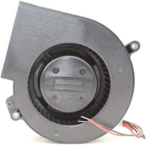 Used 24V 95MMX95MMX33MM 24V Turbo Blower Fan Cooling Fan - a black plastic centrifugal blower fan with a red and black wire connector.