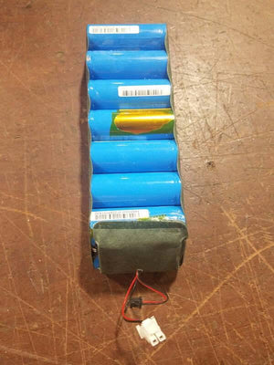 USED 26650 3.2V 3300mAh LiFePO4 Cylindrical Li-ion Batteries - shown as a blue, multi-cell battery pack with a black protective end and a white connector.