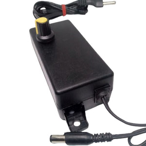 Used 3V-12V 2A Voltage Adjustable Switch Power Adapter 24W Adjustable Temperature Dimming Regulating Power Supply - a black rectangular power supply with a yellow-topped rotary knob, power cord, and DC output.