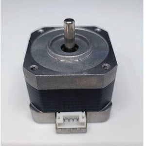 Used 4 Wire NEMA 17 5mm Shaft Bipolar Stepper Motors - a silver metal shaft, a square black body, and a white four-pin electrical connector.