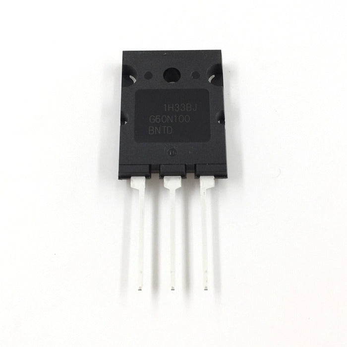 Used 600V 100A G60N100 Insulated-gate bipolar transistor - G60N100 IGBT, a black, rectangular electronic component with three metal pins, featuring the text "1H33BJ", "G60N100", and "BNTD" on its surface.