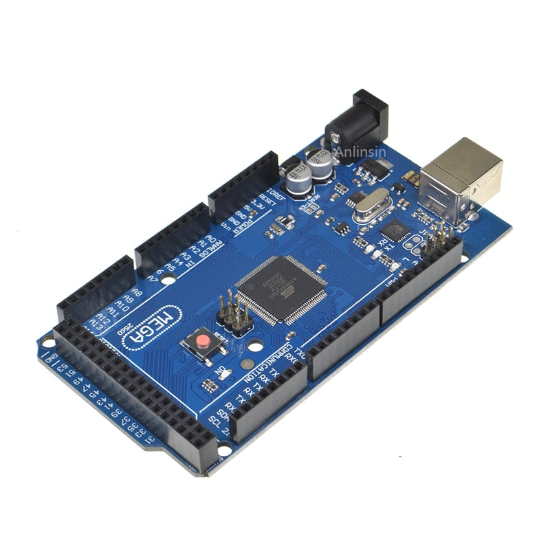 USED Arduino Mega R3 - a blue rectangular microcontroller board featuring a USB port, power jack, reset button, and various pin headers.