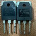 Used FGA50N100BNTD2 – 1000 V, 50 A NPT Trench IGBT with Built-in Fast Diode, TO‑3P Package-Digilog.pk - two black TO-3P package IGBTs with three metal pins each, showing top-side markings including the model number and manufacturer logo.