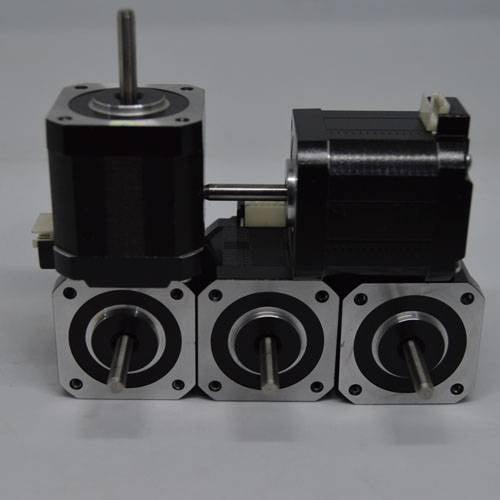 Used NEMA 17 4.2 Kg-cm Stepper Motor For CNC And 3d Printer - a group of four black and silver stepper motors with metal shafts and white connectors.