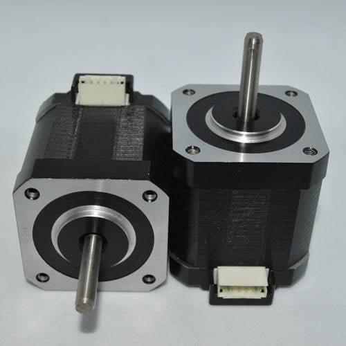 Used NEMA 17 4.2 Kg-cm Stepper Motor For CNC And 3d Printer - two black and silver square stepper motors with protruding shafts and white electrical connectors.