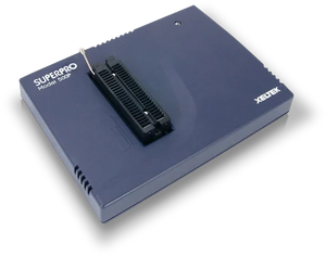 Used SUPERPRO 500P Universal Programmer High-Speed IC Programming - a dark blue rectangular device featuring a central 48-pin ZIF socket and a small status indicator light.