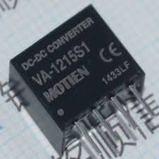 VA-1215S1 Mot Ien Sip - DC-DC converter is a black, rectangular electronic component with multiple metal pins extending from its base.