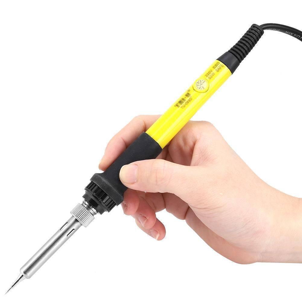 Variable Tni-u 60W Soldering Iron 093D+ - a yellow handle with black grip, a metal tip, and a black power cord.