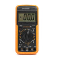 VC9205A LCD Digital Multimeter AC/DC - a yellow handheld device with a central rotary dial, a digital display reading -00.0, and four input ports at the bottom.