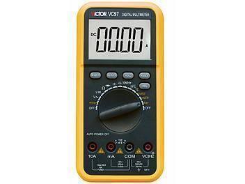VC97 Digital Multimeter - a yellow handheld device with a central rotary dial, function buttons, input ports, and a digital display showing 00.00.