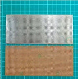 Veroboard Dotted Small Stripboard 6.5x14.5cm - shown as two rectangular circuit boards, one with a silver metallic side and one with a brown phenolic side.
